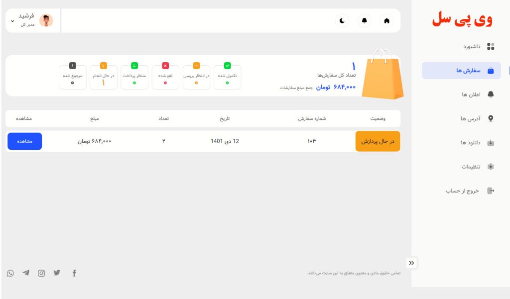 پنل کاربری ووکامرس