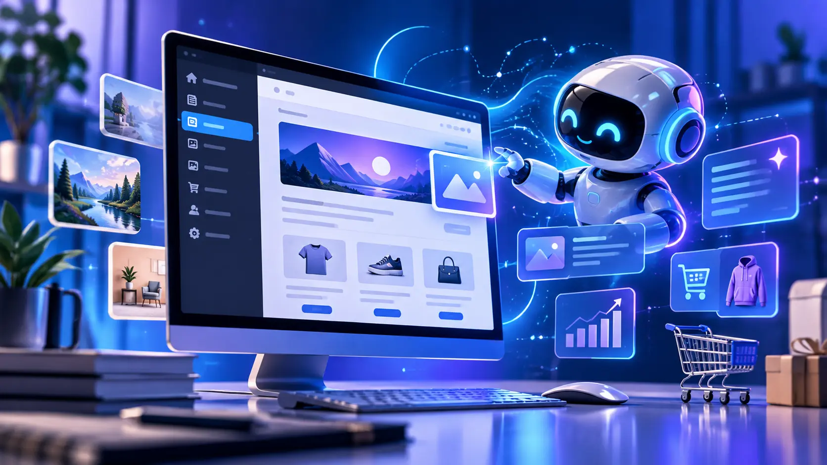 تصویر مفهومی هوش مصنوعی در مدیریت وردپرس و فروشگاه اینترنتی