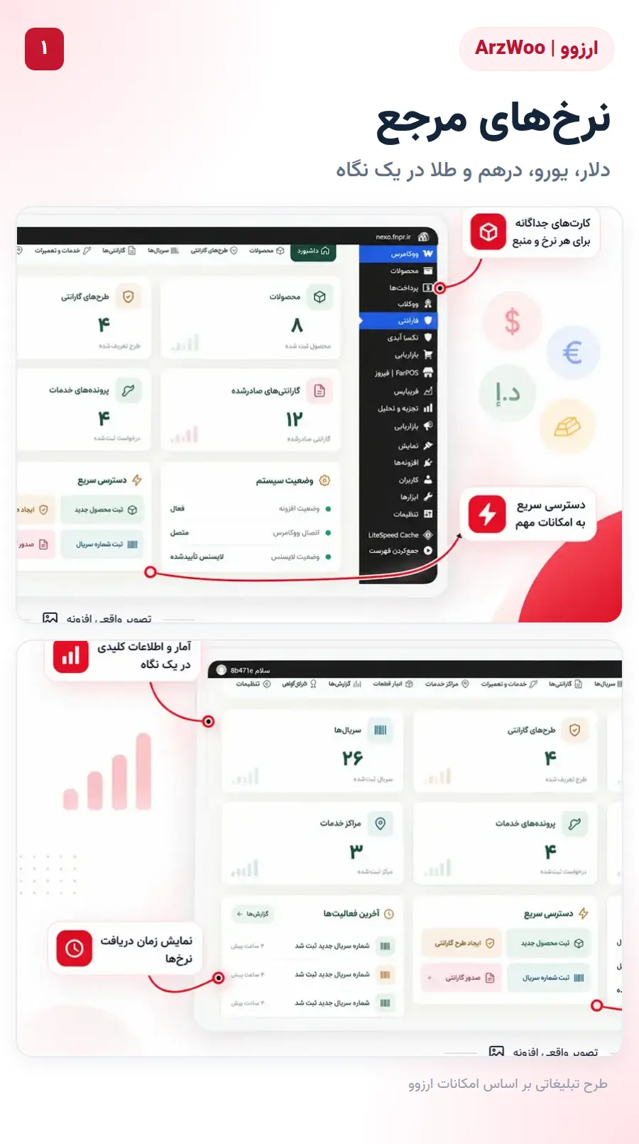 تصویر تبلیغاتی پیشخوان قیمت ارز و طلا در افزونه ارزوو ووکامرس؛ نمای نزدیک ویژه موبایل