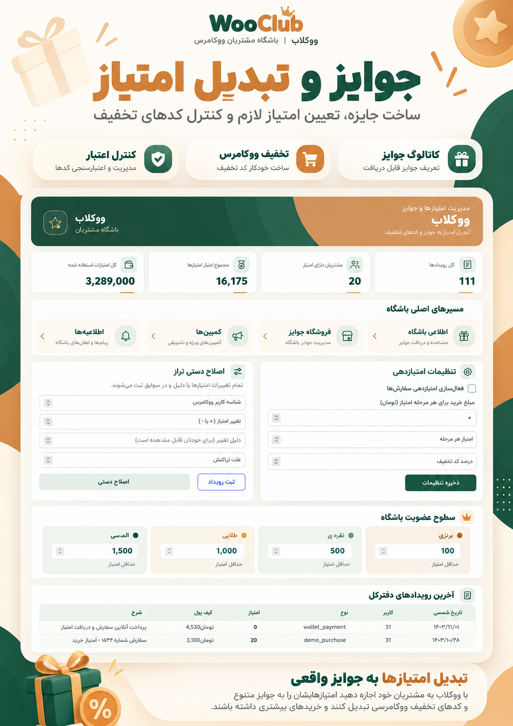 پوستر جوایز و تبدیل امتیاز خرید به کد تخفیف ووکامرس